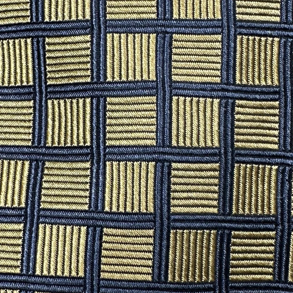 Brooks Brothers Makers Necktie Blue Check Yellow Basket Weave Silk USA